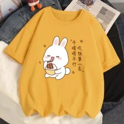 Apparel Kawaii Bunny Eating Cotton Women's Tee -Kawaii Store kawaiies plushies plush softtoy kawaii bunny eating cotton womens tee new tops yellow s 110778