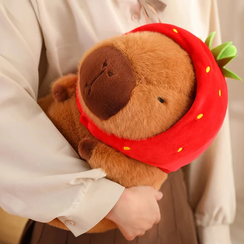 Kawaii Capybara With Strawberry Hat Plushie 6 Kawaii Capybara With Strawberry Hat Plushie - Image 4