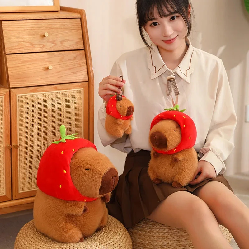 Kawaii Capybara With Strawberry Hat Plushie 13 Kawaii Capybara With Strawberry Hat Plushie - Image 11