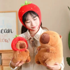 Kawaii Capybara With Strawberry Hat Plushie 26 Kawaii Capybara With Strawberry Hat Plushie -Kawaii Store kawaiies plushies plush softtoy kawaii capybara with strawberry hat plushie soft toy 804439