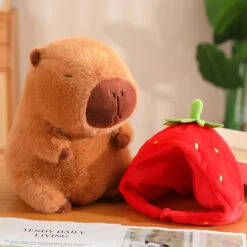 Kawaii Capybara With Strawberry Hat Plushie 23 Kawaii Capybara With Strawberry Hat Plushie -Kawaii Store kawaiies plushies plush softtoy kawaii capybara with strawberry hat plushie soft toy 856354