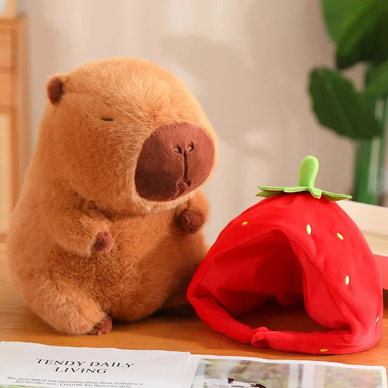Kawaii Capybara With Strawberry Hat Plushie 9 Kawaii Capybara With Strawberry Hat Plushie - Image 7
