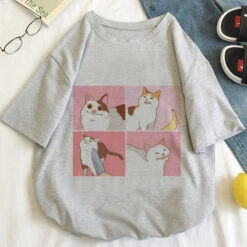 Apparel Kawaii Cartoon Cats Meme Women's Tee Tops -Kawaii Store kawaiies plushies plush softtoy kawaii cartoon cats meme womens tee tops tops gray s 336235