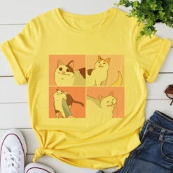 Apparel Kawaii Cartoon Cats Meme Women's Tee Tops -Kawaii Store kawaiies plushies plush softtoy kawaii cartoon cats meme womens tee tops tops yellow l 309493