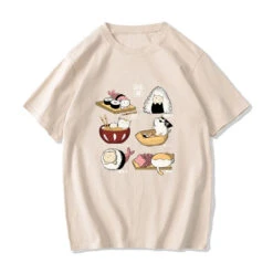 Apparel Kawaii Cat Sushi Harajuku Cotton Unisex Tee -Kawaii Store kawaiies plushies plush softtoy kawaii cat sushi harajuku cotton unisex tee new apparel cream s 570420