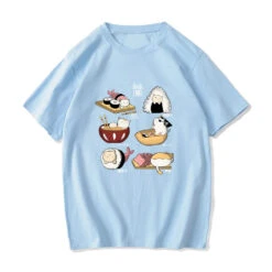 Apparel Kawaii Cat Sushi Harajuku Cotton Unisex Tee -Kawaii Store kawaiies plushies plush softtoy kawaii cat sushi harajuku cotton unisex tee new apparel light blue s 978356