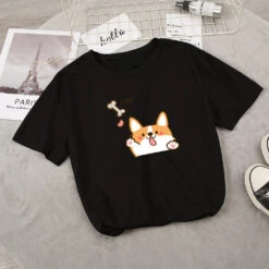 Apparel Kawaii Corgi Dog Bone Print Women's Tee -Kawaii Store kawaiies plushies plush softtoy kawaii corgi dog bone print womens tee new apparel black s 909145