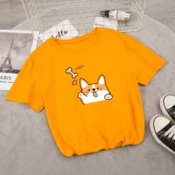 Apparel Kawaii Corgi Dog Bone Print Women's Tee -Kawaii Store kawaiies plushies plush softtoy kawaii corgi dog bone print womens tee new apparel orange s 675969