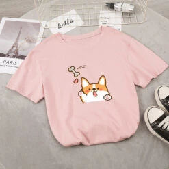 Apparel Kawaii Corgi Dog Bone Print Women's Tee -Kawaii Store kawaiies plushies plush softtoy kawaii corgi dog bone print womens tee new apparel pink s 113367