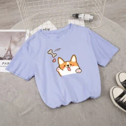 Apparel Kawaii Corgi Dog Bone Print Women's Tee -Kawaii Store kawaiies plushies plush softtoy kawaii corgi dog bone print womens tee new apparel sky blue s 250910