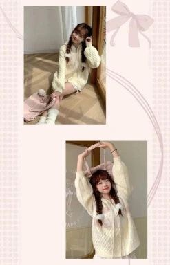 Apparel Kawaii Creamy Knit Cat Patch Zip-Up Hoodie -Kawaii Store kawaiies plushies plush softtoy kawaii creamy knit cat patch zip up hoodie apparel 249971