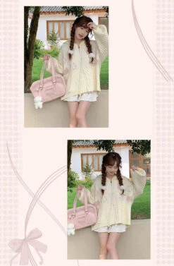 Apparel Kawaii Creamy Knit Cat Patch Zip-Up Hoodie -Kawaii Store kawaiies plushies plush softtoy kawaii creamy knit cat patch zip up hoodie apparel 343609