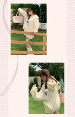 Apparel Kawaii Creamy Knit Cat Patch Zip-Up Hoodie -Kawaii Store kawaiies plushies plush softtoy kawaii creamy knit cat patch zip up hoodie apparel 790279