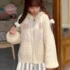 Apparel Kawaii Creamy Knit Cat Patch Zip-Up Hoodie -Kawaii Store kawaiies plushies plush softtoy kawaii creamy knit cat patch zip up hoodie apparel s 662923