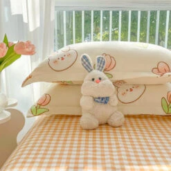 Kawaii Dreamy Floral Bunny 120gsm Polyester Bedding Set Collection -Kawaii Store kawaiies plushies plush softtoy kawaii dreamy floral bunny 120gsm polyester bedding set collection bedding sets 149340