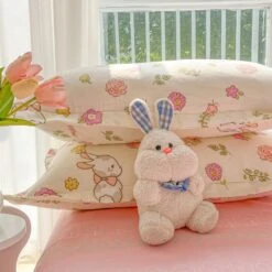 Kawaii Dreamy Floral Bunny 120gsm Polyester Bedding Set Collection -Kawaii Store kawaiies plushies plush softtoy kawaii dreamy floral bunny 120gsm polyester bedding set collection bedding sets 360086