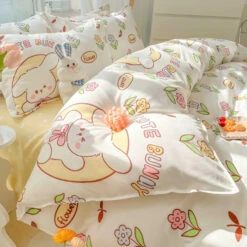 Kawaii Dreamy Floral Bunny 120gsm Polyester Bedding Set Collection -Kawaii Store kawaiies plushies plush softtoy kawaii dreamy floral bunny 120gsm polyester bedding set collection bedding sets 462674
