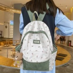 Apparel Kawaii Floral Two-tone Backpack -Kawaii Store kawaiies plushies plush softtoy kawaii floral two tone backpack with bear pendant new apparel 193592