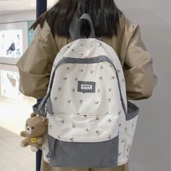 Apparel Kawaii Floral Two-tone Backpack -Kawaii Store kawaiies plushies plush softtoy kawaii floral two tone backpack with bear pendant new apparel 700985