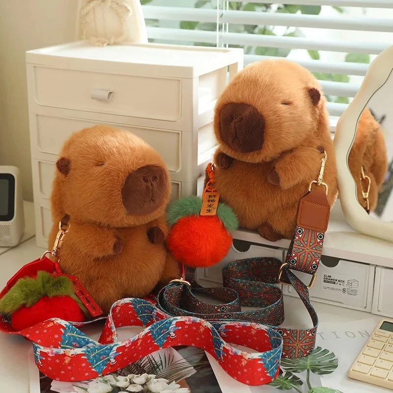 Kawaii Fluffy Capybara Plushies With Strap 6 Kawaii Fluffy Capybara Plushies With Strap - Image 4