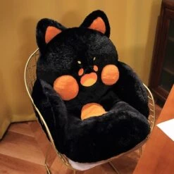 Kawaii Fluffy Fox Chair-shaped Cushions -Kawaii Store kawaiies plushies plush softtoy kawaii fluffy fox chair shaped cushions new home decor black 602821