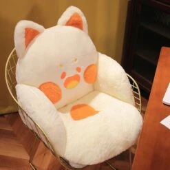 Kawaii Fluffy Fox Chair-shaped Cushions -Kawaii Store kawaiies plushies plush softtoy kawaii fluffy fox chair shaped cushions new home decor light yellow 480564