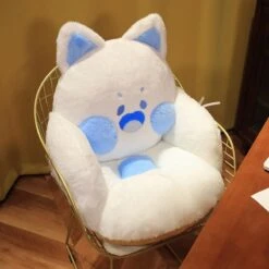 Kawaii Fluffy Fox Chair-shaped Cushions -Kawaii Store kawaiies plushies plush softtoy kawaii fluffy fox chair shaped cushions new home decor white blue 218345