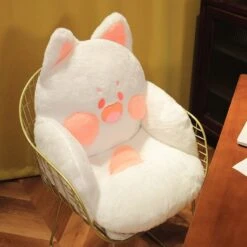 Kawaii Fluffy Fox Chair-shaped Cushions -Kawaii Store kawaiies plushies plush softtoy kawaii fluffy fox chair shaped cushions new home decor white pink 141292