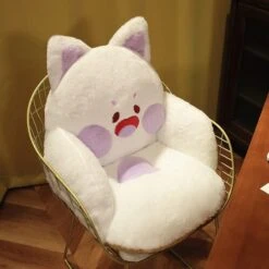 Kawaii Fluffy Fox Chair-shaped Cushions -Kawaii Store kawaiies plushies plush softtoy kawaii fluffy fox chair shaped cushions new home decor white purple 359345