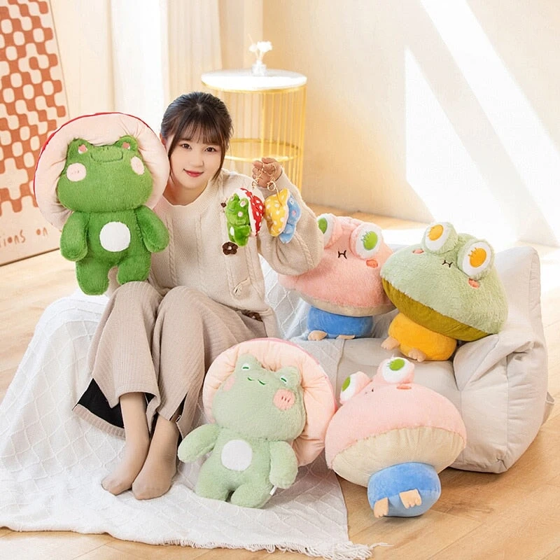 Kawaii Fluffy Mushroom Frog Family Plushies 4 Kawaii Fluffy Mushroom Frog Family Plushies - Image 2