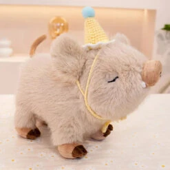 Kawaii Fluffy Wild Boar Plushie -Kawaii Store kawaiies plushies plush softtoy kawaii fluffy wild boar plushie soft toy cream with hat 8in 20cm 253519