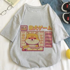 Apparel Kawaii Gamer Shiba Inu Women's Tee Tops -Kawaii Store kawaiies plushies plush softtoy kawaii gamer shiba inu womens tee tops tops gray s 946133