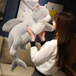 Kawaii Grey Half Cat Half Shark Combo Plushie -Kawaii Store kawaiies plushies plush softtoy kawaii grey half cat half shark combo plushie soft toy 656064