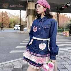Apparel Kawaii Harajuku Japanese-themed Lolita Mini Denim Checked Women's Skirt -Kawaii Store kawaiies plushies plush softtoy kawaii harajuku japanese themed lolita mini denim checked womens skirt apparel 199795
