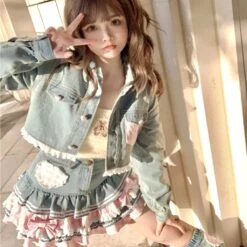 Apparel Kawaii Harajuku Japanese-themed Lolita Mini Denim Checked Women's Skirt -Kawaii Store kawaiies plushies plush softtoy kawaii harajuku japanese themed lolita mini denim checked womens skirt apparel 272690