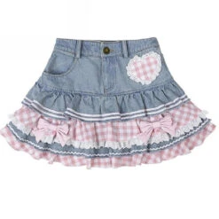 Apparel Kawaii Harajuku Japanese-themed Lolita Mini Denim Checked Women's Skirt -Kawaii Store kawaiies plushies plush softtoy kawaii harajuku japanese themed lolita mini denim checked womens skirt apparel 717500