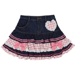 Apparel Kawaii Harajuku Japanese-themed Lolita Mini Denim Checked Women's Skirt -Kawaii Store kawaiies plushies plush softtoy kawaii harajuku japanese themed lolita mini denim checked womens skirt apparel 918301