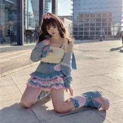 Apparel Kawaii Harajuku Japanese-themed Lolita Mini Denim Checked Women's Skirt -Kawaii Store kawaiies plushies plush softtoy kawaii harajuku japanese themed lolita mini denim checked womens skirt apparel light s 910238