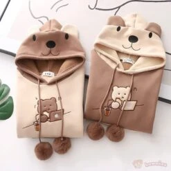Apparel Kawaii Harajuku Style Bear Two-tone Hoodies -Kawaii Store kawaiies plushies plush softtoy kawaii harajuku style bear two tone hoodies hoodies 136778