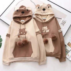 Apparel Kawaii Harajuku Style Bear Two-tone Hoodies