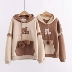 Apparel Kawaii Harajuku Style Bear Two-tone Hoodies -Kawaii Store kawaiies plushies plush softtoy kawaii harajuku style bear two tone hoodies hoodies 783881