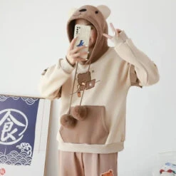 Apparel Kawaii Harajuku Style Bear Two-tone Hoodies -Kawaii Store kawaiies plushies plush softtoy kawaii harajuku style bear two tone hoodies hoodies 831724