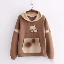 Apparel Kawaii Harajuku Style Bear Two-tone Hoodies -Kawaii Store kawaiies plushies plush softtoy kawaii harajuku style bear two tone hoodies hoodies brown m 338533