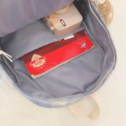 Apparel Kawaii Large Checked Multi-Pocket Backpack -Kawaii Store kawaiies plushies plush softtoy kawaii large checked multi pocket backpack with keychain new bags 170101