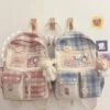 Apparel Kawaii Large Checked Multi-Pocket Backpack -Kawaii Store kawaiies plushies plush softtoy kawaii large checked multi pocket backpack with keychain new bags 426586