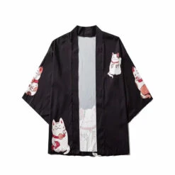 Apparel Kawaii Lucky Cat Black Pink Japanese Short Kimono -Kawaii Store kawaiies plushies plush softtoy kawaii lucky cat black pink japanese short kimono clothing 781023