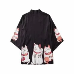 Apparel Kawaii Lucky Cat Black Pink Japanese Short Kimono -Kawaii Store kawaiies plushies plush softtoy kawaii lucky cat black pink japanese short kimono clothing black xxl 484167