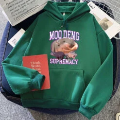 Apparel Kawaii Moo Deng Supremacy Hippo Unisex Hoodie -Kawaii Store kawaiies plushies plush softtoy kawaii moo deng supremacy hippo unisex hoodie apparel dark green xs 192383