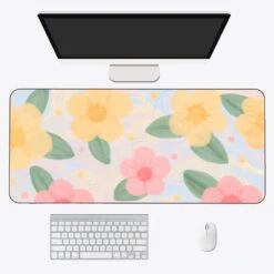 Accessories Kawaii Pastel Flowers Long Mouse Pad Collection