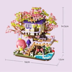 Kawaii Sakura Cherry Blossom Purple Tree House Nano Building Set -Kawaii Store kawaiies plushies plush softtoy kawaii sakura cherry blossom purple tree house nano building set build it 236377